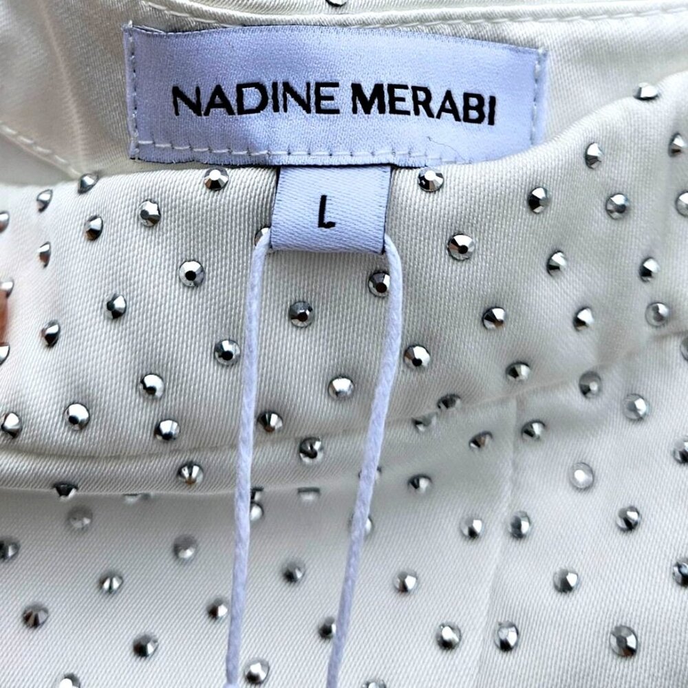 Nadine Merabi White Rhinestone Kira Two-Piece Set Top L Pants XL New - Picture 6 of 16